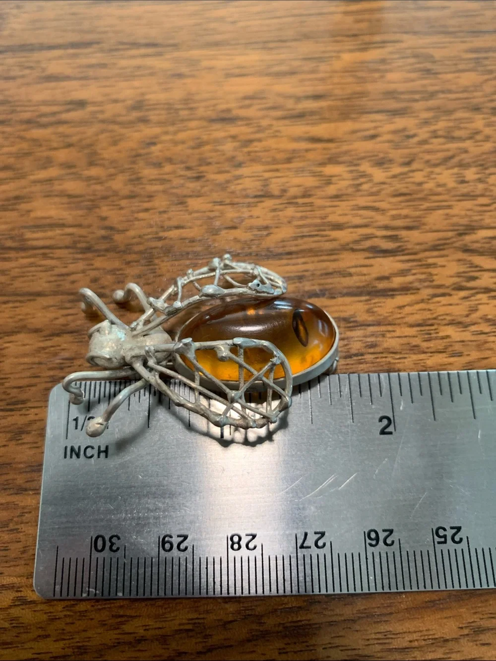 Amber Silver insect Brooch